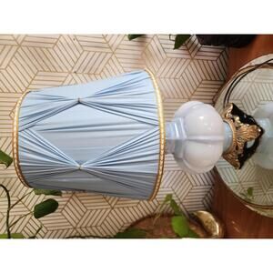 Vintage Pale Blue Glass Accent Lamp with Curtained Pleated Shade